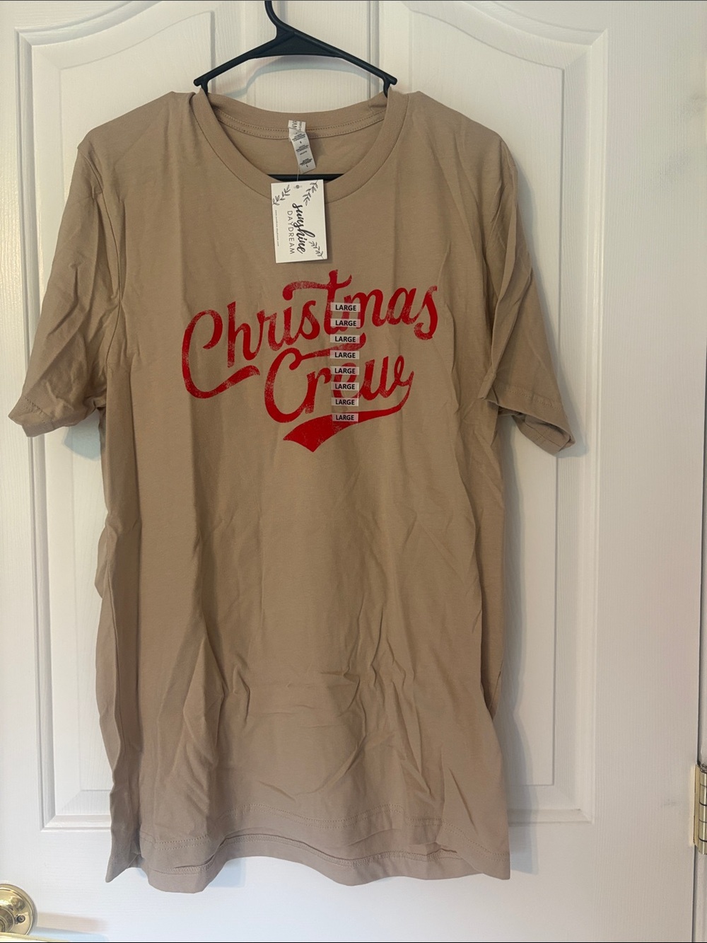 Christmas Crew Short-Sleeve Tee - Beige with Red Script